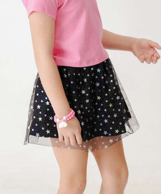 Saia Infantil Tule Brilho Estrelas Marisa Tam 4 a 10