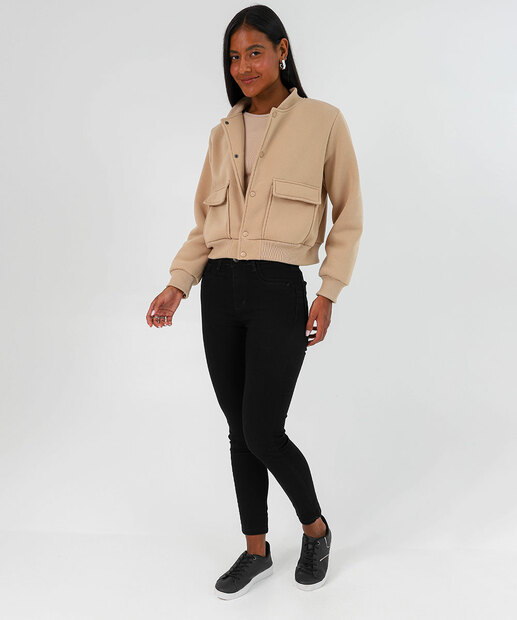 Jaqueta Feminino Cropped Moletom Marisa Bege