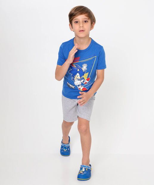 Conjunto Infantil Manga Curta Sonic Tam 4 a 10 Azul