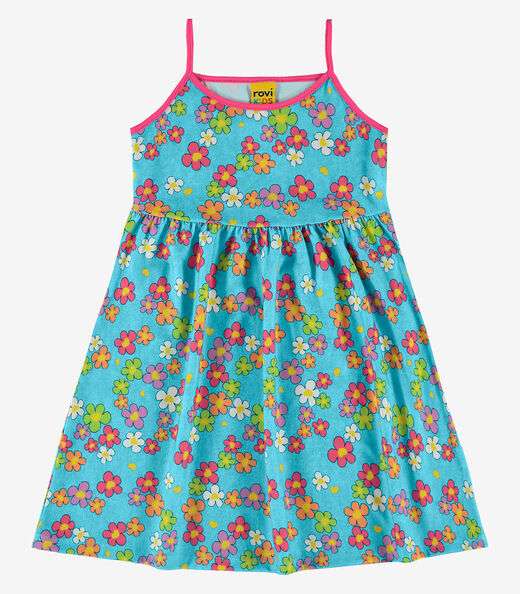 Vestido Infantil Florido Rovi Kids Azul