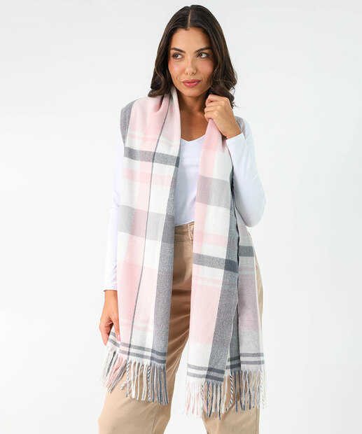 Cachecol Feminino Tricô Xadrez Marisa Cinza