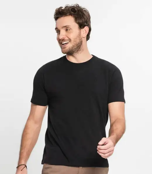 Camiseta Masculina Plus Size Meia Malha Diametro Preto