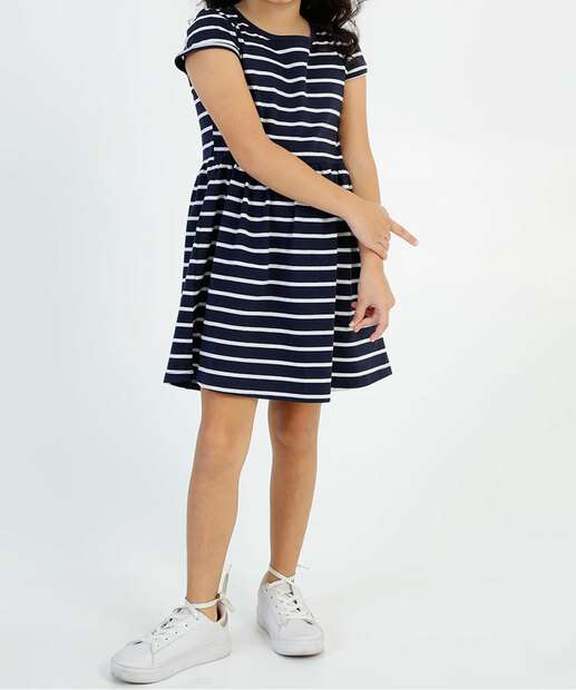 Vestido Infantil Listrado Manga Curta Marisa Tam 4 a 12
