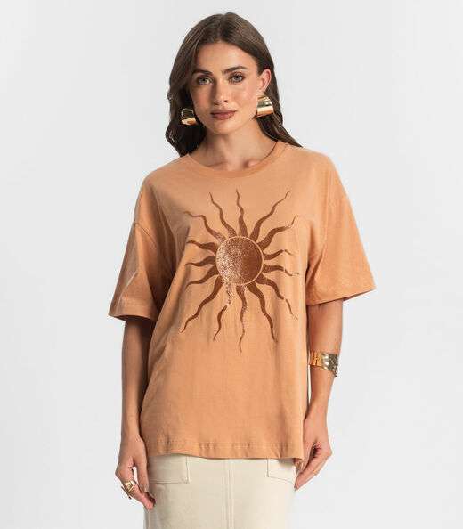 Blusa Feminina Manga Curta Sun Endless Marrom