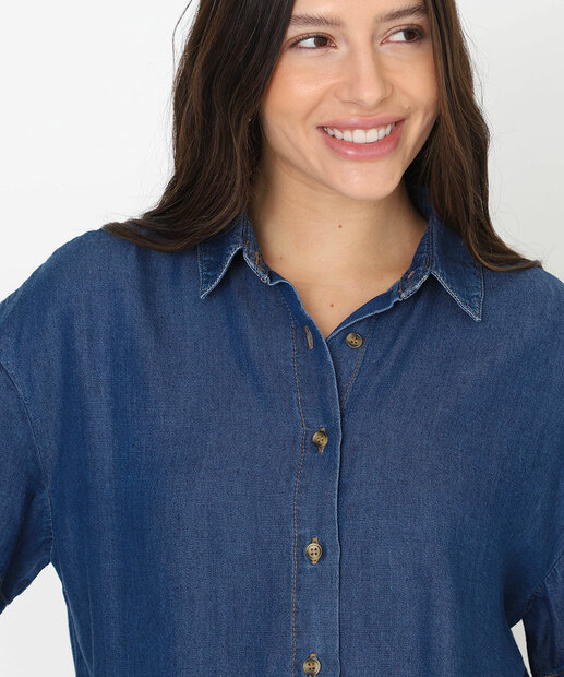 Camisa Feminina Liocel Manga Curta Marisa Azul