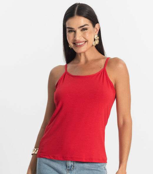 Blusa de Alça Feminina Viscotorcion Básica Rovitex Vermelho