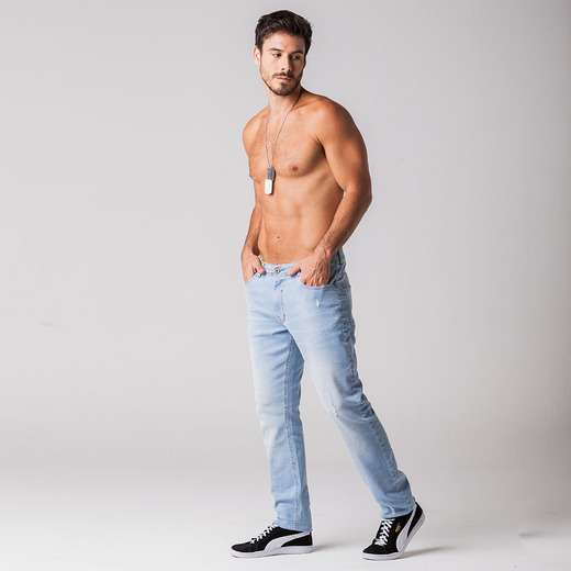 Calça Jeans Skinny Detalhes Puídos Masculina Rock e Soda