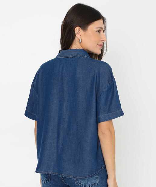 Camisa Feminina Liocel Manga Curta Marisa Azul