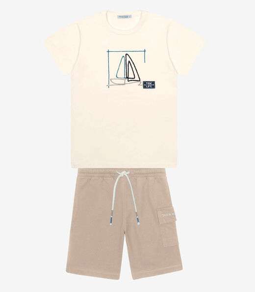 Conjunto Infantil Camiseta Com Bermuda Trick Nick Bege