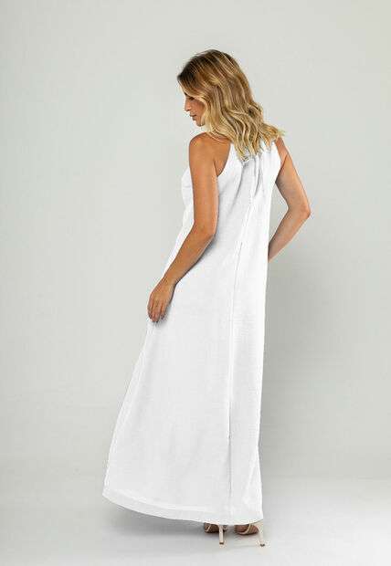 Vestido Longo Decote Com Recorte E Amarração Branco Salvatore