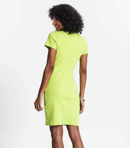 Vestido Acinturado Em Ribana Canelada Rovitex Verde