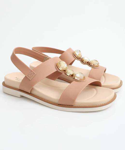 Sandália Feminina Rasteira Pedras Modare Bege