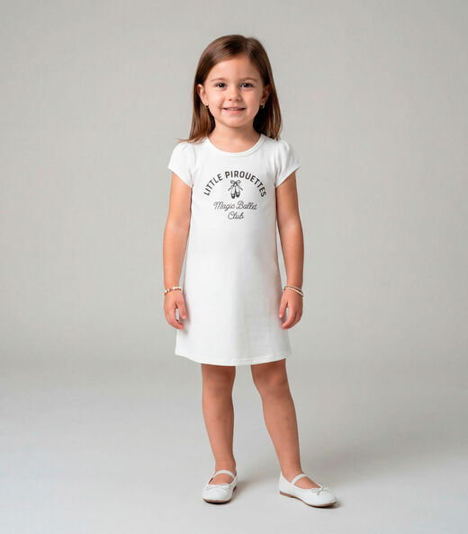 Image_Vestido Infantil Manga Curta Estampado Select Bege