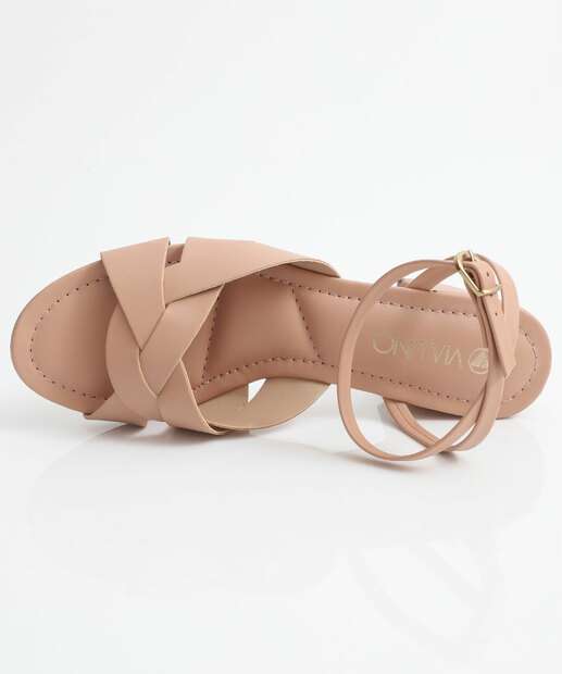 Sandália Feminina Salto Grosso Via Uno Bege