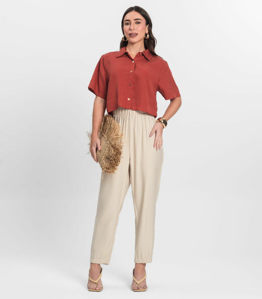 Camisa Feminina Manga Curta Com Gola Endless Marrom