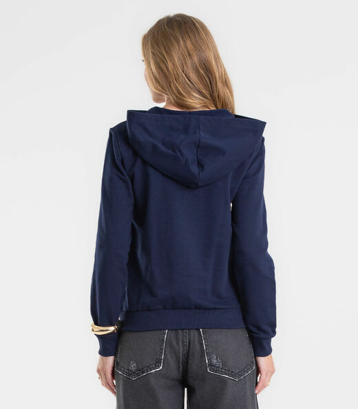 Jaqueta Feminina Básica Moletom Peluciado Rovitex Azul