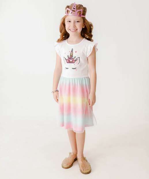 Vestido Infantil Fantasia Tule Unicórnio Marisa Tam 4 a 10