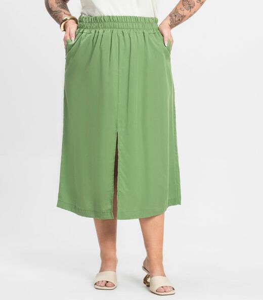 Saia Midi Plus Size Secret Glam Verde