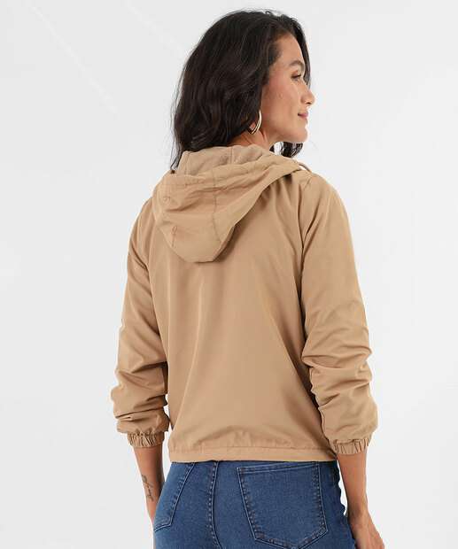 Jaqueta Feminina Corta Vento Capuz Marisa Marrom