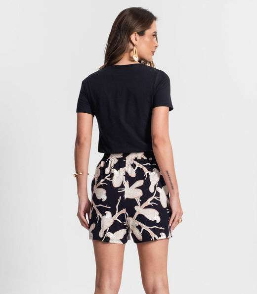 Shorts Feminino Estampa De Pássaros Rovitex Preto