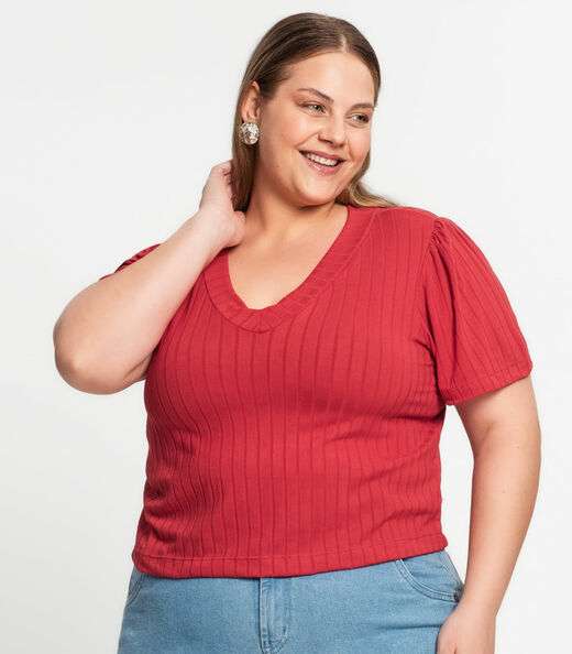 Blusa Canelada Plus Infinita Cor Vermelho