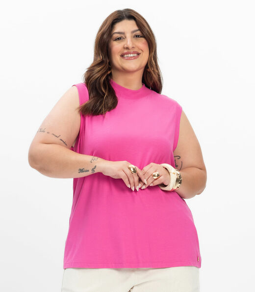 Regata em Ribana Feminina Plus Size Secret Glam Rosa