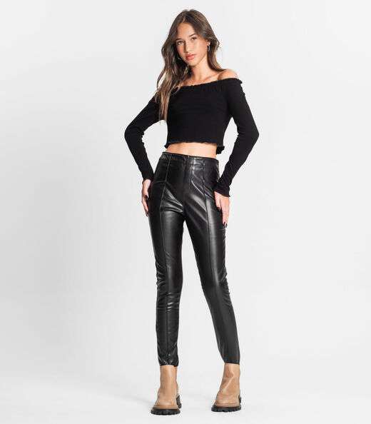 Blusa Juvenil Feminina Manga Longa Canelada Minty Preto