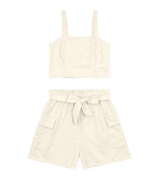 Conjunto Feminino Cropped Com Shorts Endless Bege