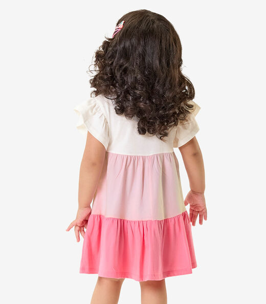 Vestido Infantil  Meia Malha Com Estampa Rovi Kids Rosa
