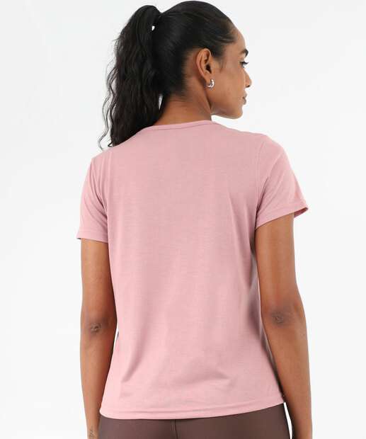 Blusa Feminina Fitness Frase Manga Curta Marisa Rosa
