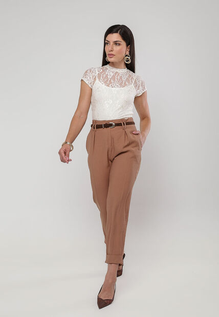 Blusa de Renda Manga Curta Marfim Salvatore