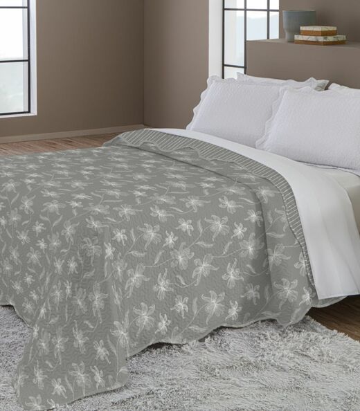 Colcha Dupla Face Queen 150 Fios Camesa Cinza