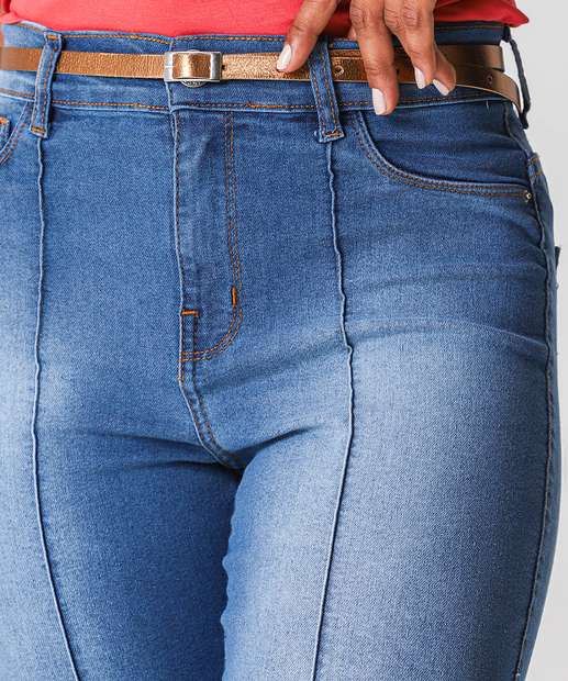 Calça Skinny Feminina Cinto Ecxo Jeans Azul
