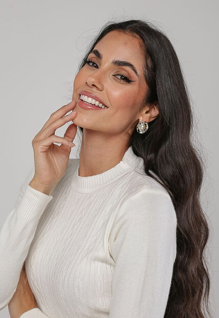 Blusa de Tricot Com Tramas Texturizada Branco Salvatore