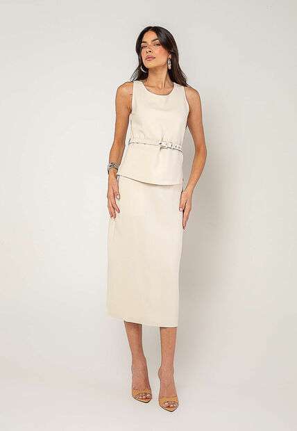 Conjunto Alfaiataria Saia Midi e Regata Marfim Salvatore