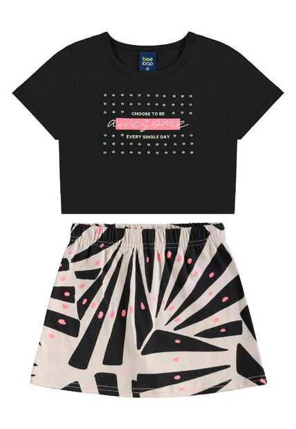 Conjunto Blusa Cropped e Short-Saia Bee Loop