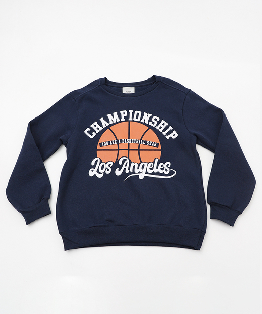 Blusão Infantil Moletom Estampado Marisa Tam 4 a 10 Azul