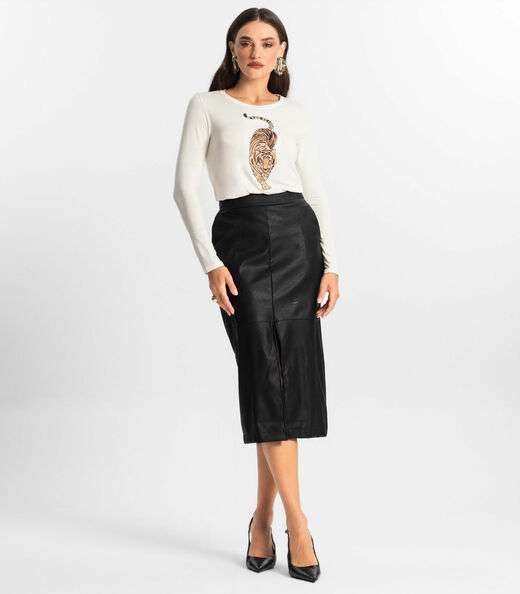 Blusa Manga Longa com Bordado Endless Bege