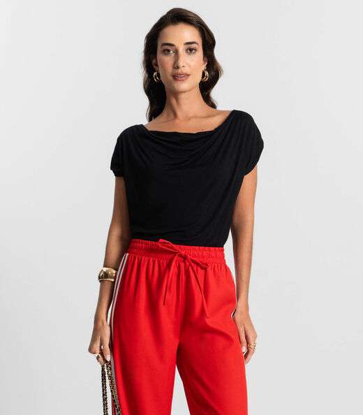 Image_Blusa Feminina Com Decote Drapeado KO Preto