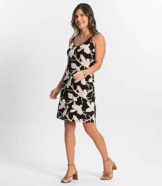 Vestido Estampado Rovitex Preto