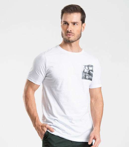 Camiseta Masculina Meia Malha Diametro Branco