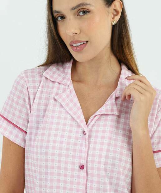 Pijama Americano Feminino Xadrez Marisa Rosa