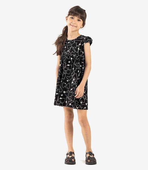 Vestido Infantil Corações Rovi Kids Preto