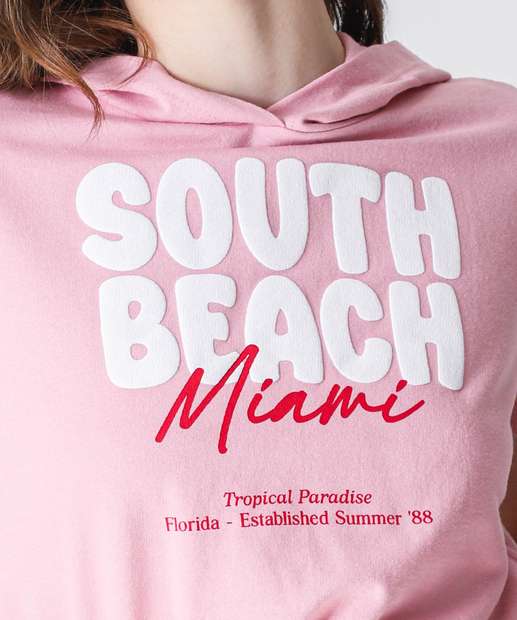 Blusa Juvenil Cropped Estampado Capuz Marisa Tam 10 a 16 Rosa