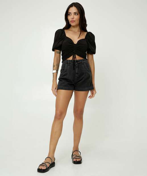 Short Jeans Feminino Cintura Alta Marisa