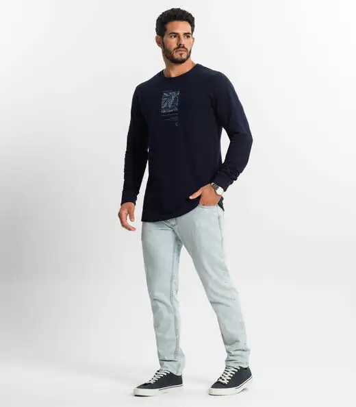 Camiseta Masculina Manga Longa Diametro Azul