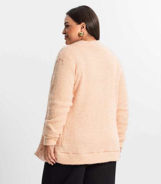 Cardigan Feminino Plus Size Em Tricot Secret Glam Rosa