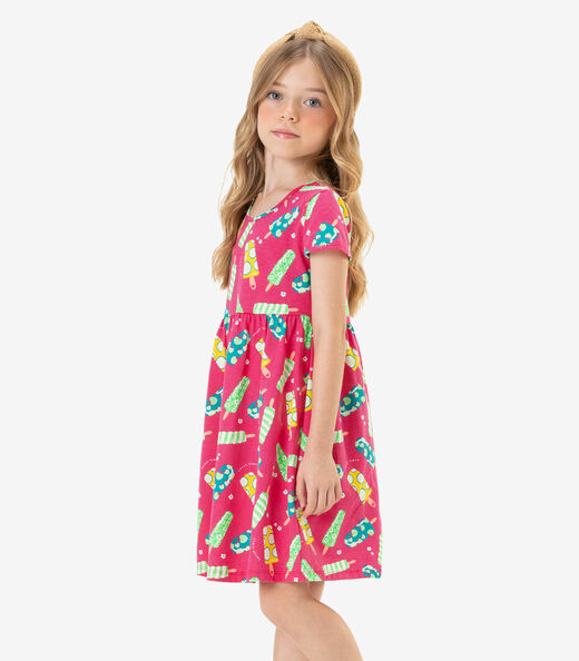 Vestido Infantil Estampa Sorvetinhos Rovi Kids Rosa