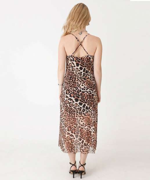 Vestido Feminino Midi Tule Animal Print Marisa