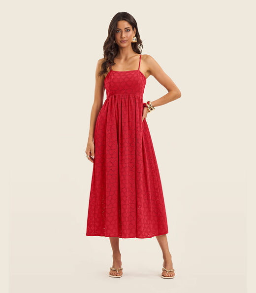 Vestido Midi Feminino Em Laise Endless Vermelho